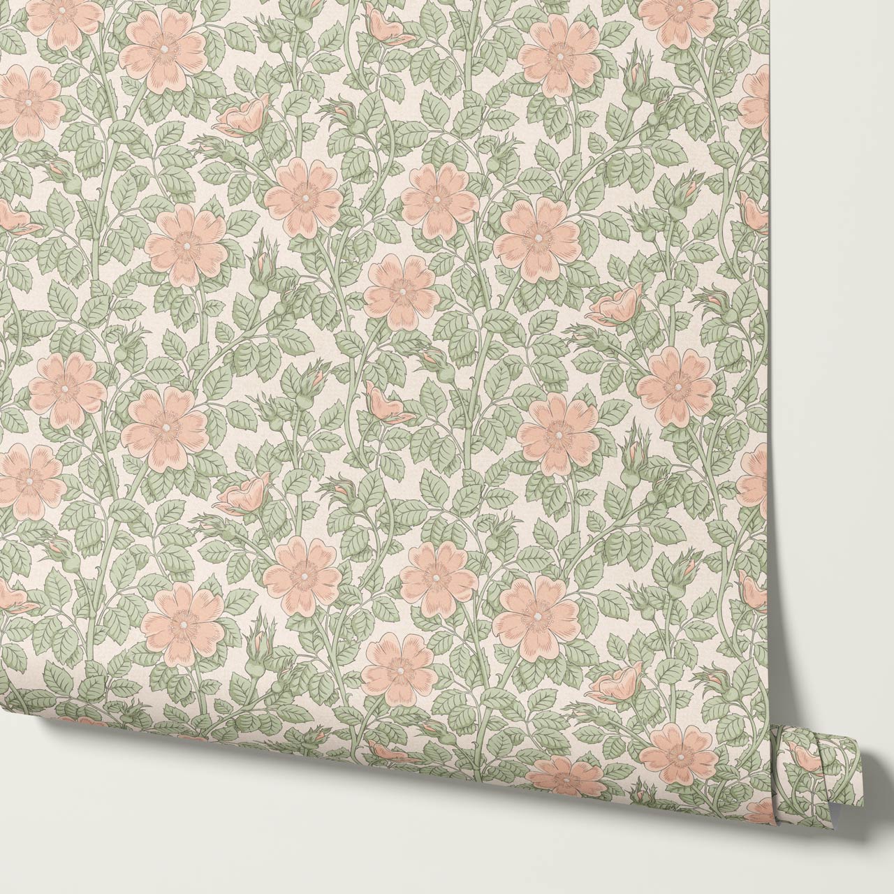 Amara Dog Rose Peach Pink Wallpaper