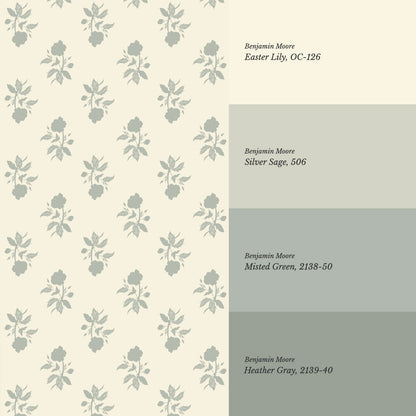 Amaya Block Print Floral Sunny Sage Wallpaper