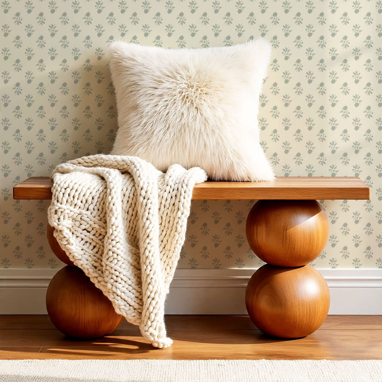Amaya Block Print Floral Sunny Sage Wallpaper