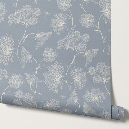 Amber Queen Anne's Lace Blue Wallpaper