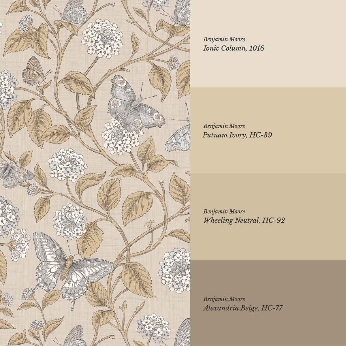 Amelia Lantana and Butterflies Beige Honey Smoke Wallpaper