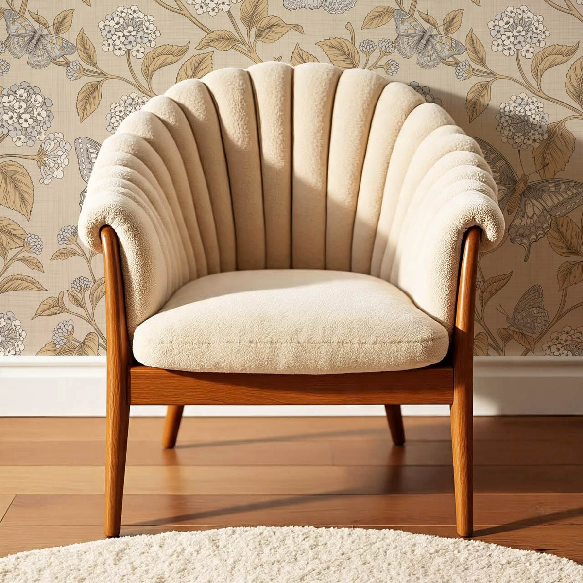 Amelia Lantana and Butterflies Beige Honey Smoke Wallpaper