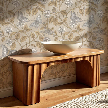 Amelia Lantana and Butterflies Beige Honey Smoke Wallpaper