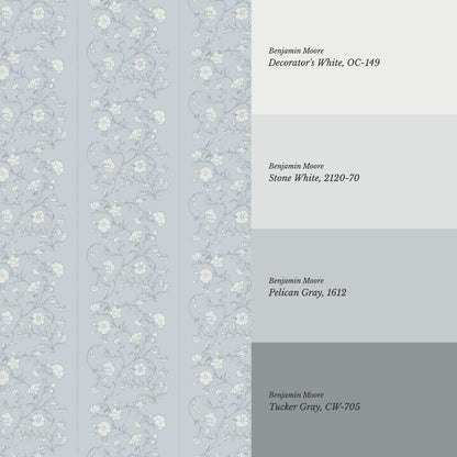 Amira Silk Garden Stripes Porcelain Blue Wallpaper