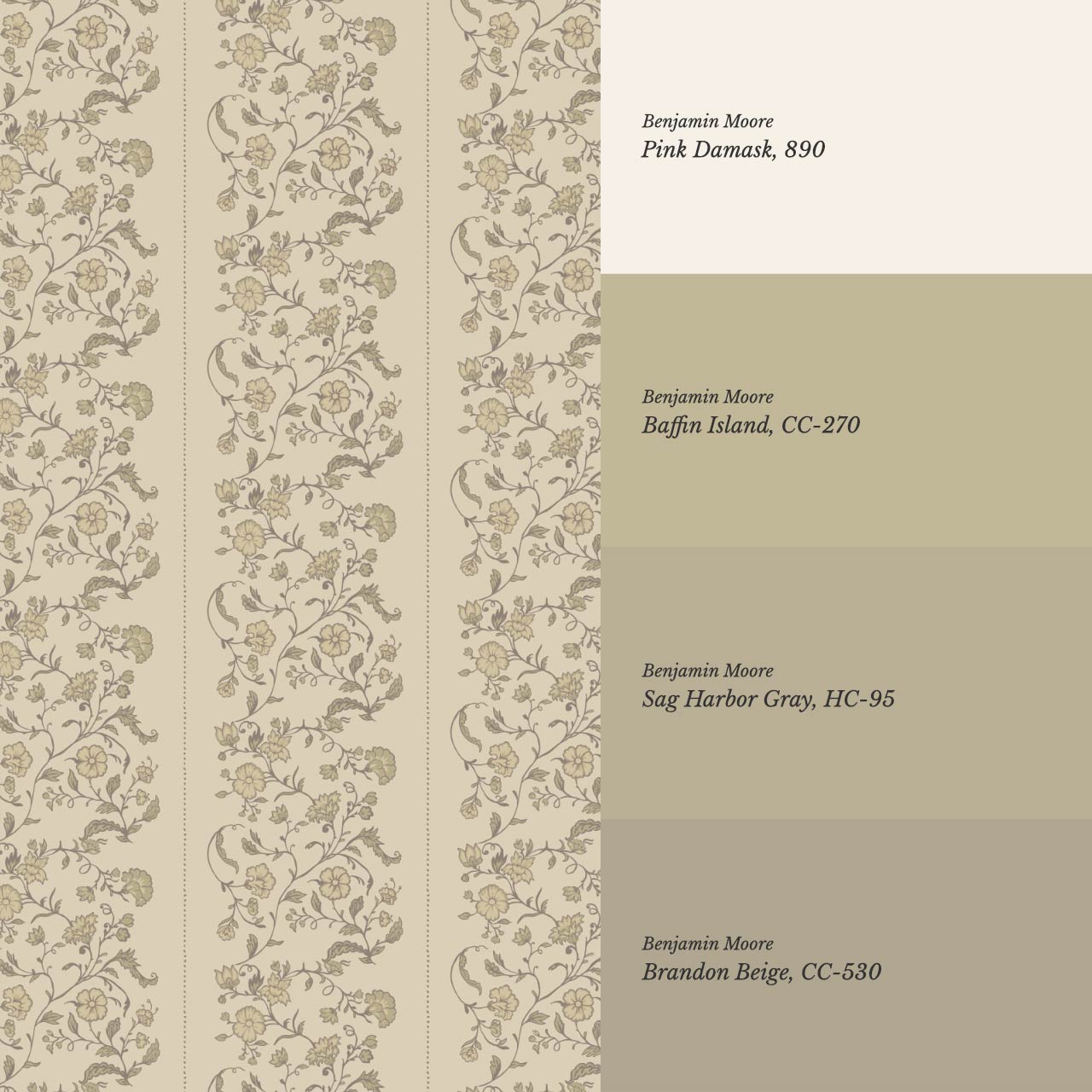 Amira Silk Garden Stripes Parchment Olive Wallpaper