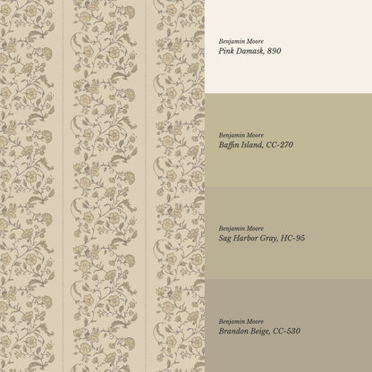 Amira Silk Garden Stripes Parchment Olive Wallpaper