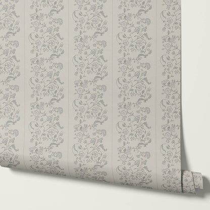 Amira Silk Garden Stripes Antique Grey Wallpaper