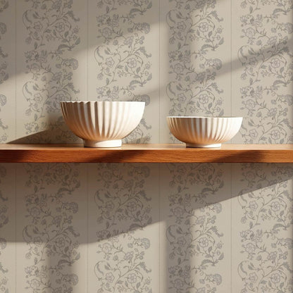 Amira Silk Garden Stripes Antique Grey Wallpaper