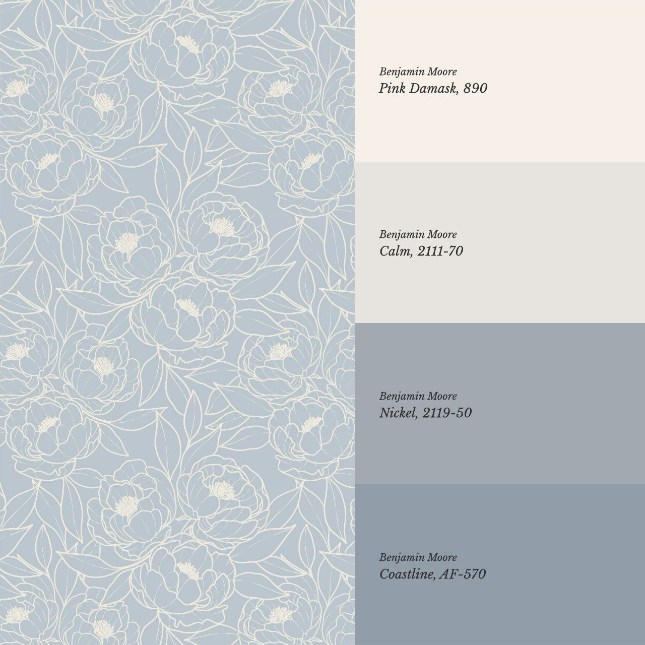 Amy Delicate Peonies Blue Wallpaper