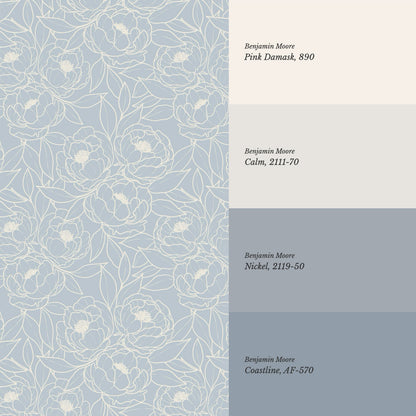 Amy Delicate Peonies Blue Wallpaper