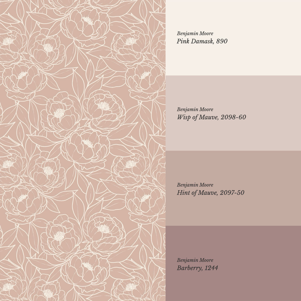 Amy Delicate Peonies Mauve Wallpaper