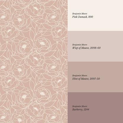 Amy Delicate Peonies Mauve Wallpaper