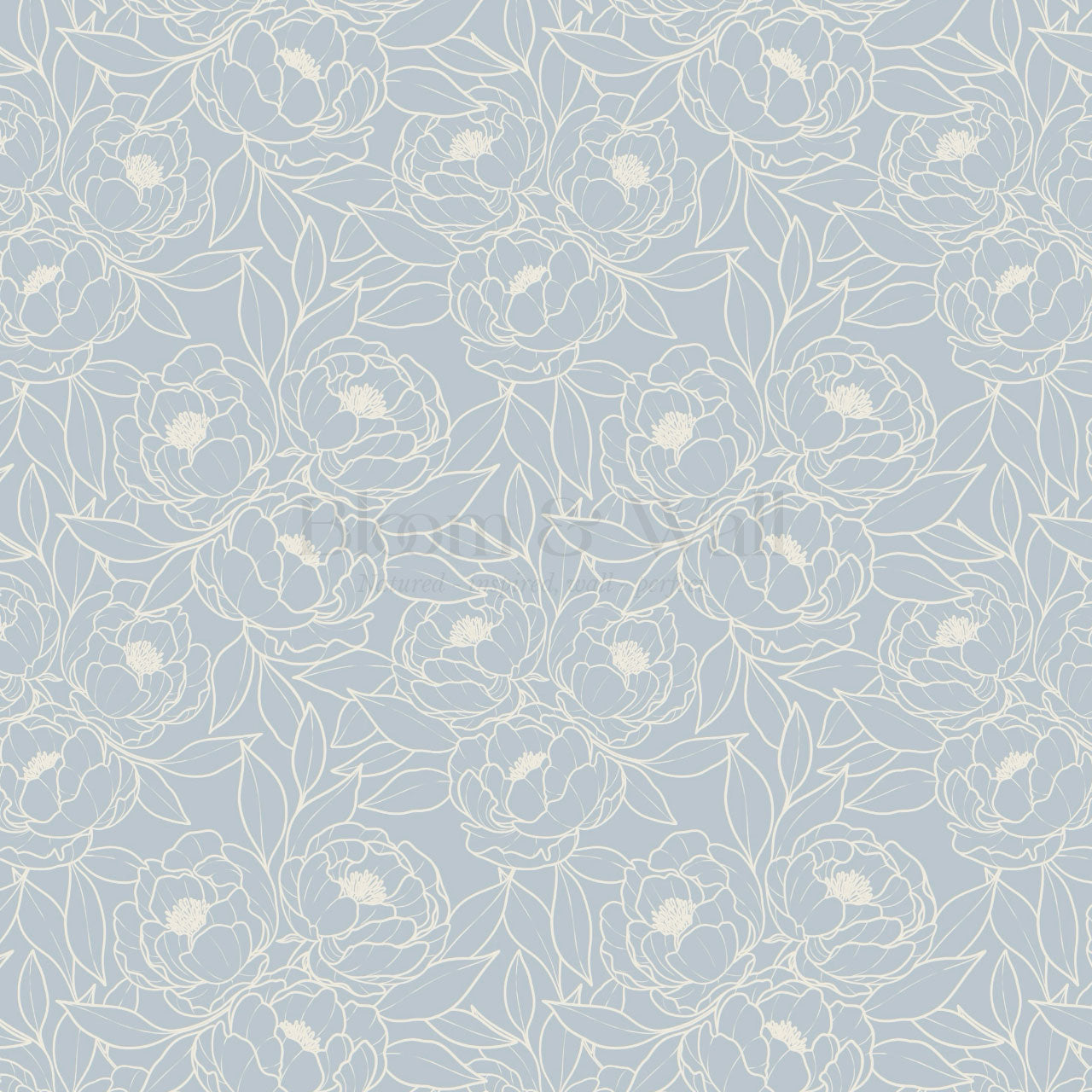 Amy Delicate Peonies Blue Wallpaper