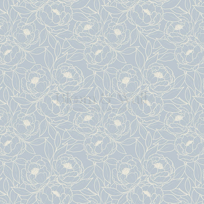 Amy Delicate Peonies Blue Wallpaper