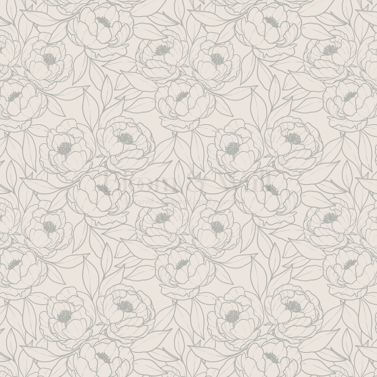 Amy Delicate Peonies Vintage Gray Wallpaper