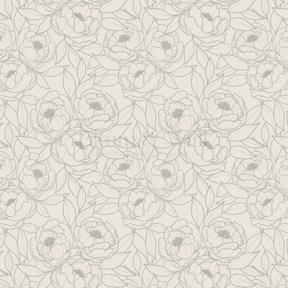 Amy Delicate Peonies Vintage Gray Wallpaper