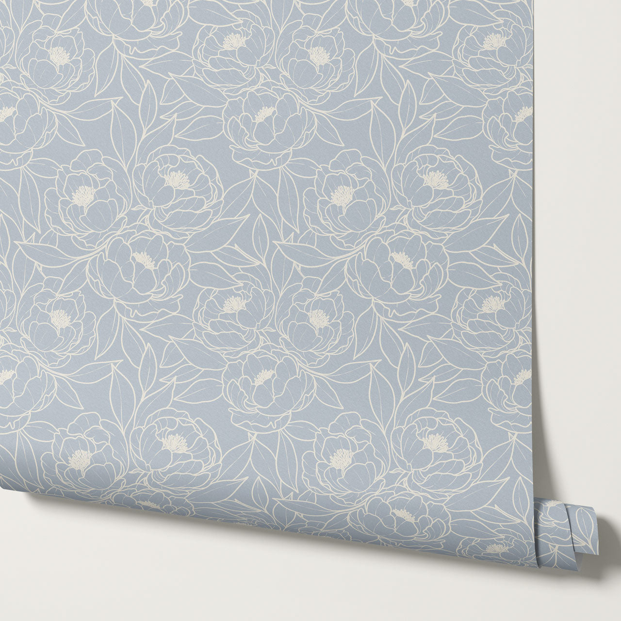 Amy Delicate Peonies Blue Wallpaper