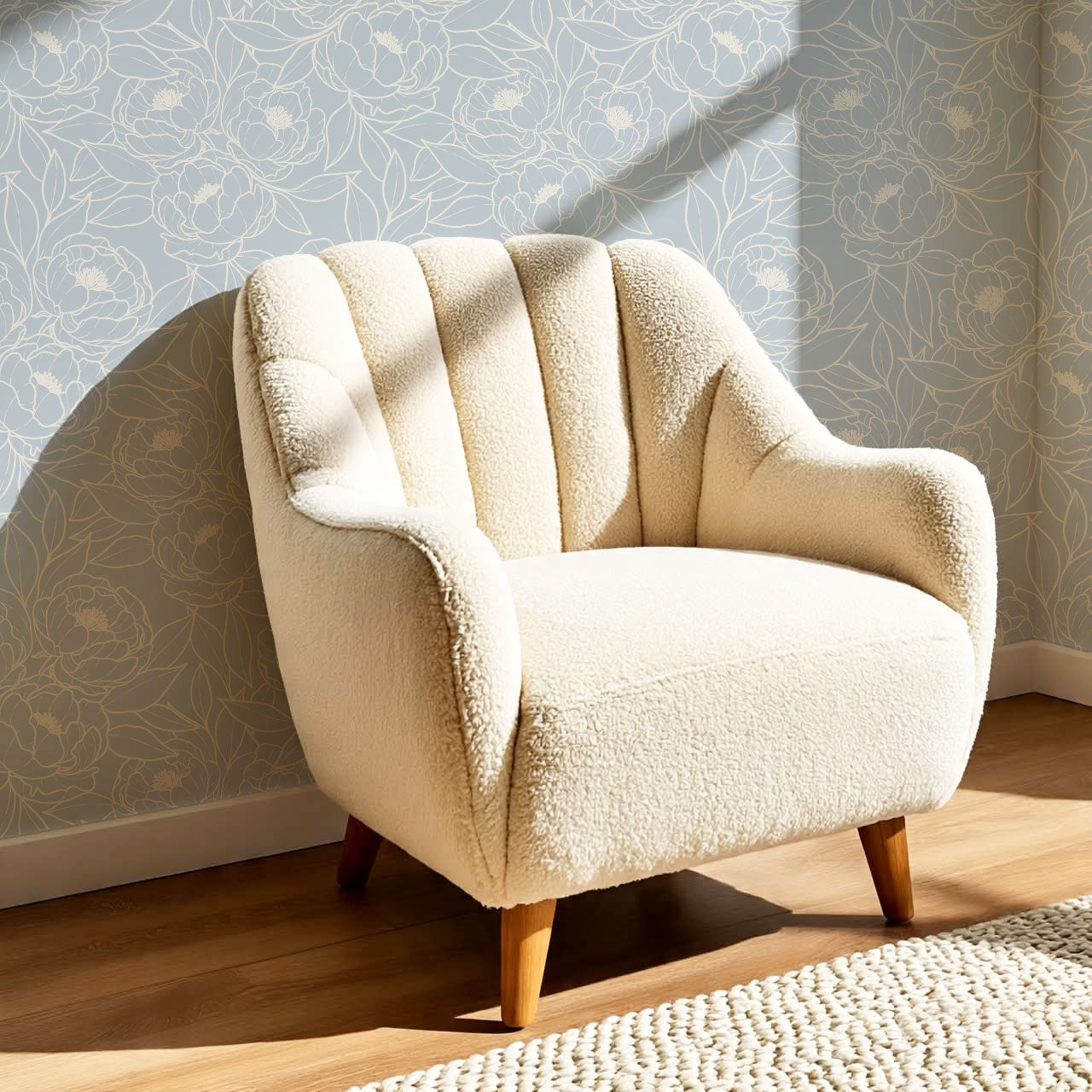 Amy Delicate Peonies Blue Wallpaper