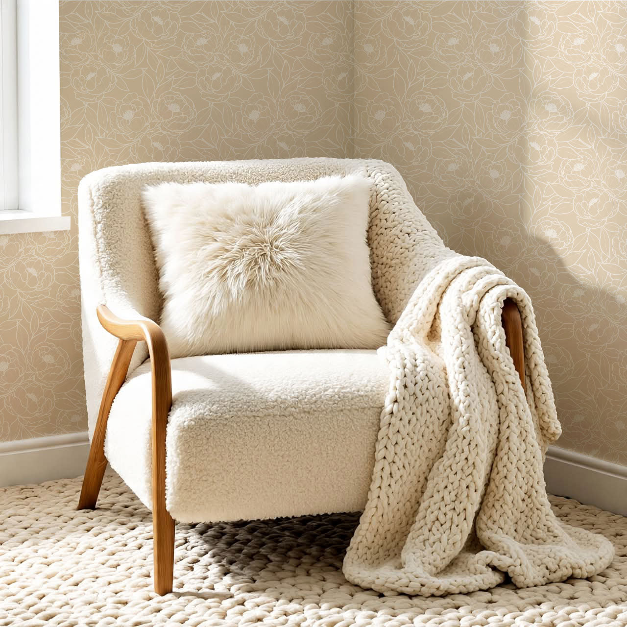 Amy Delicate Peonies Coral Wallpaper