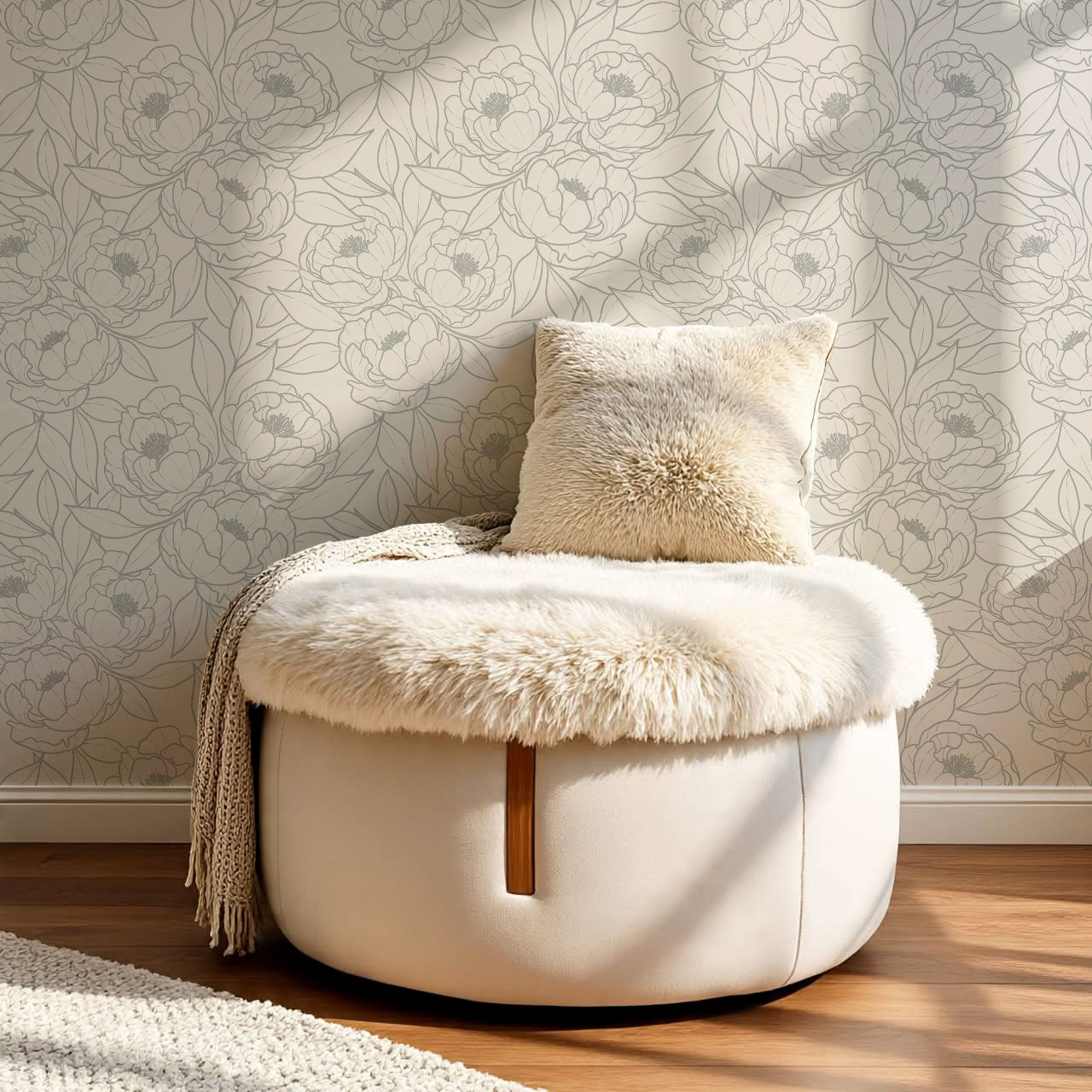 Amy Delicate Peonies Vintage Gray Wallpaper