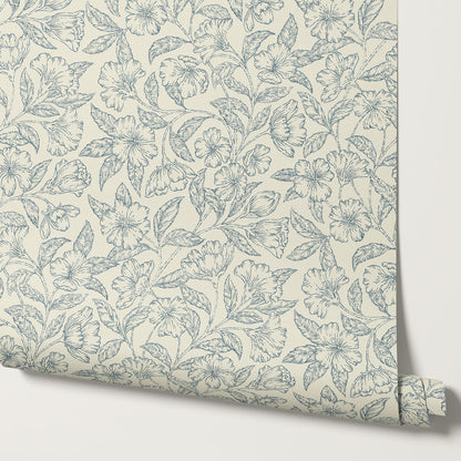 Andrea Godetia Allover Slate Butter Wallpaper