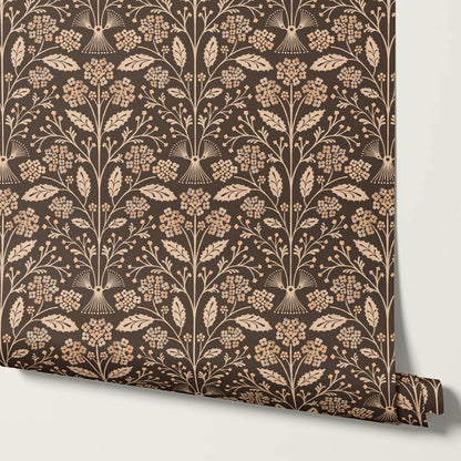 Aneira Whimsy Lantana Blooms Chocolate Wallpaper