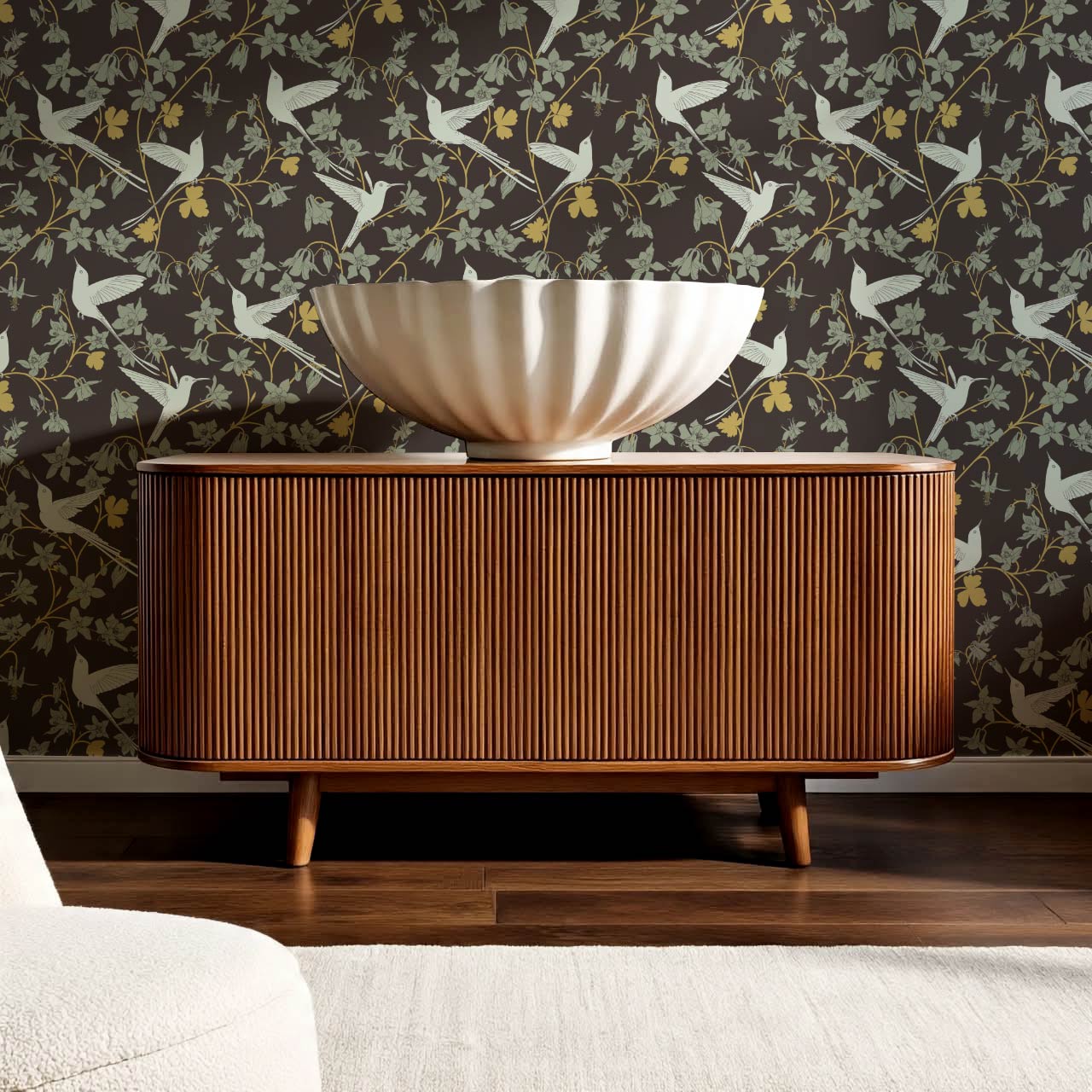 Angela Birdsong & Bloom Deep Brown Sage Wallpaper