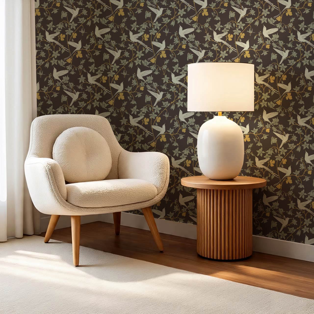 Angela Birdsong & Bloom Deep Brown Sage Wallpaper