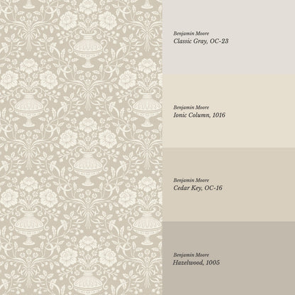 Angelina Ribbon Damask Beige Wallpaper