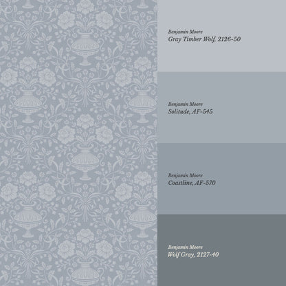 Angelina Ribbon Damask Blue Wallpaper