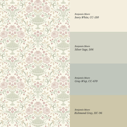 Angelina Ribbon Damask Pastel Wallpaper