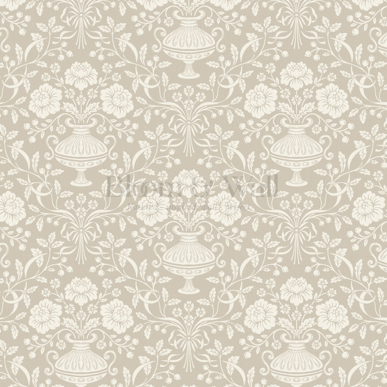 Angelina Ribbon Damask Beige Wallpaper