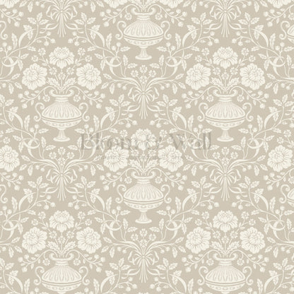 Angelina Ribbon Damask Beige Wallpaper