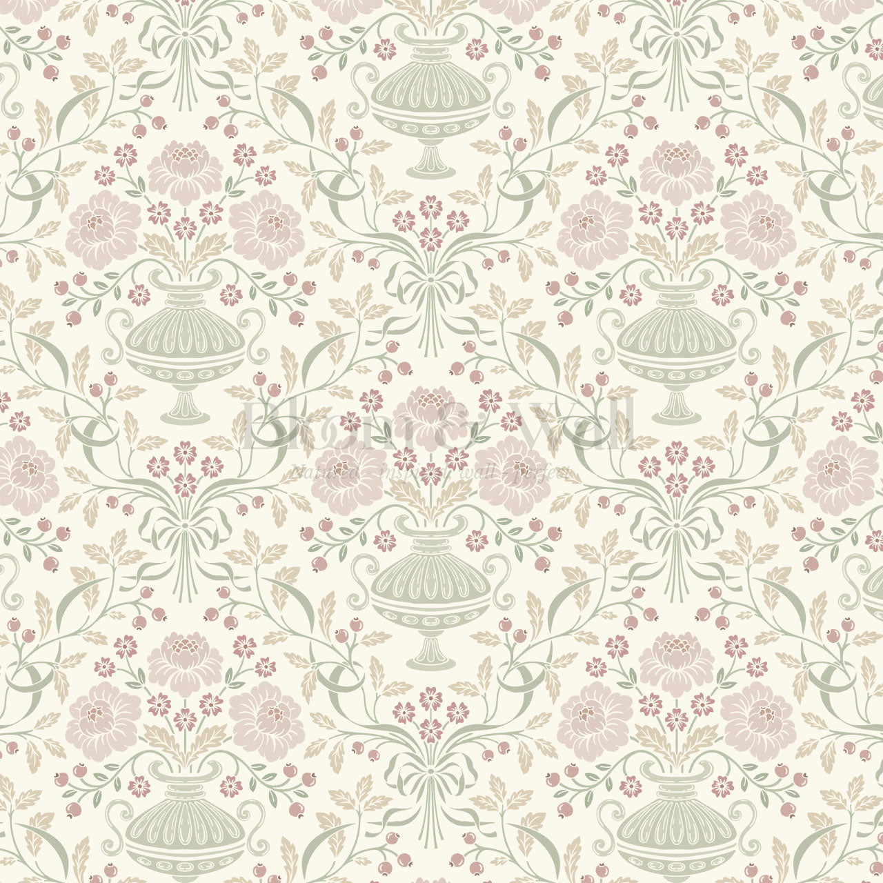 Angelina Ribbon Damask Pastel Wallpaper