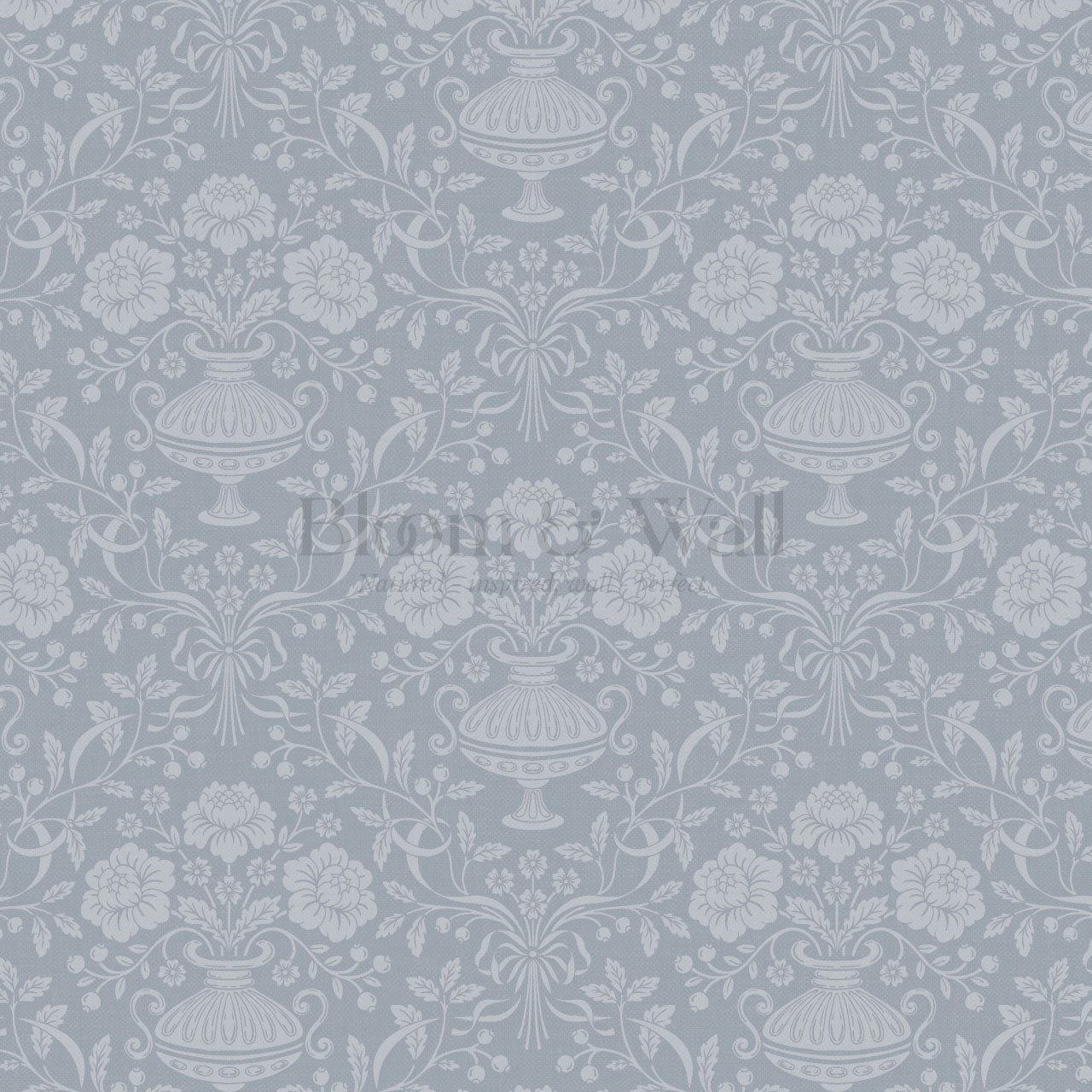Angelina Ribbon Damask Blue Wallpaper
