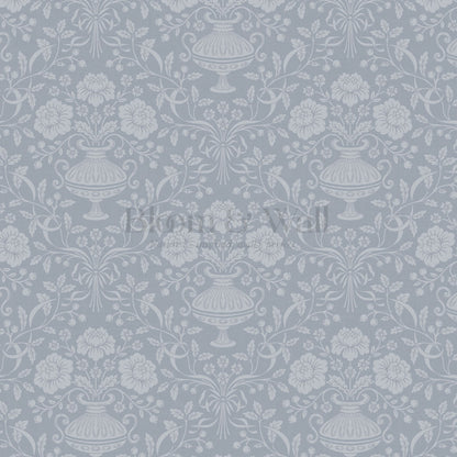 Angelina Ribbon Damask Blue Wallpaper