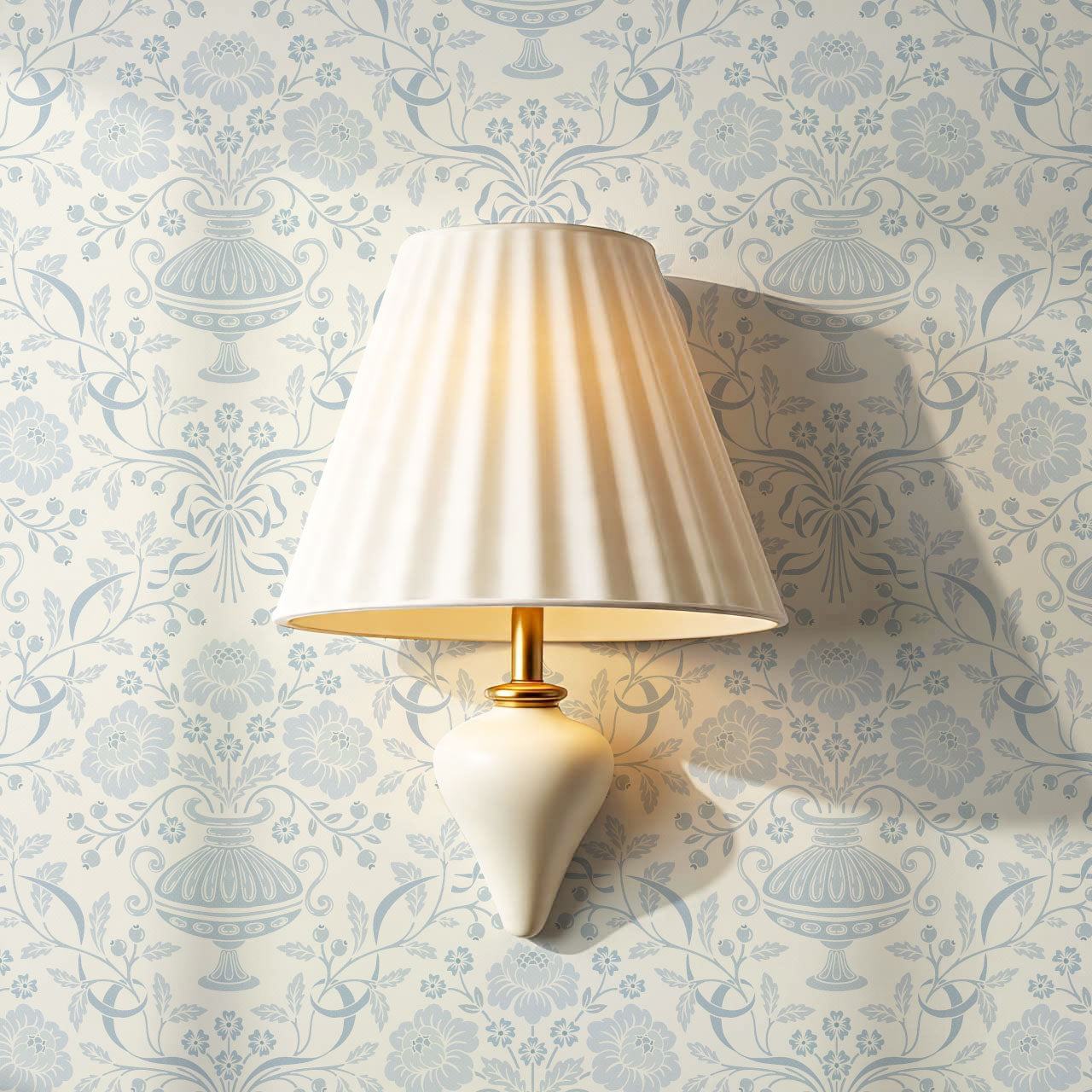 Angelina Ribbon Damask French Blue Wallpaper