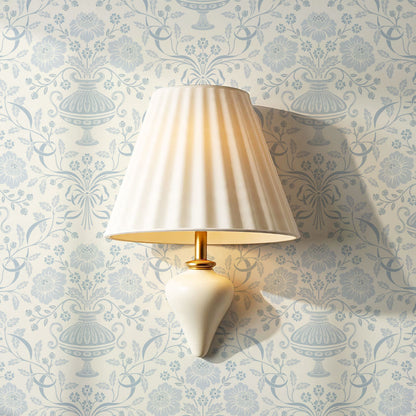 Angelina Ribbon Damask French Blue Wallpaper