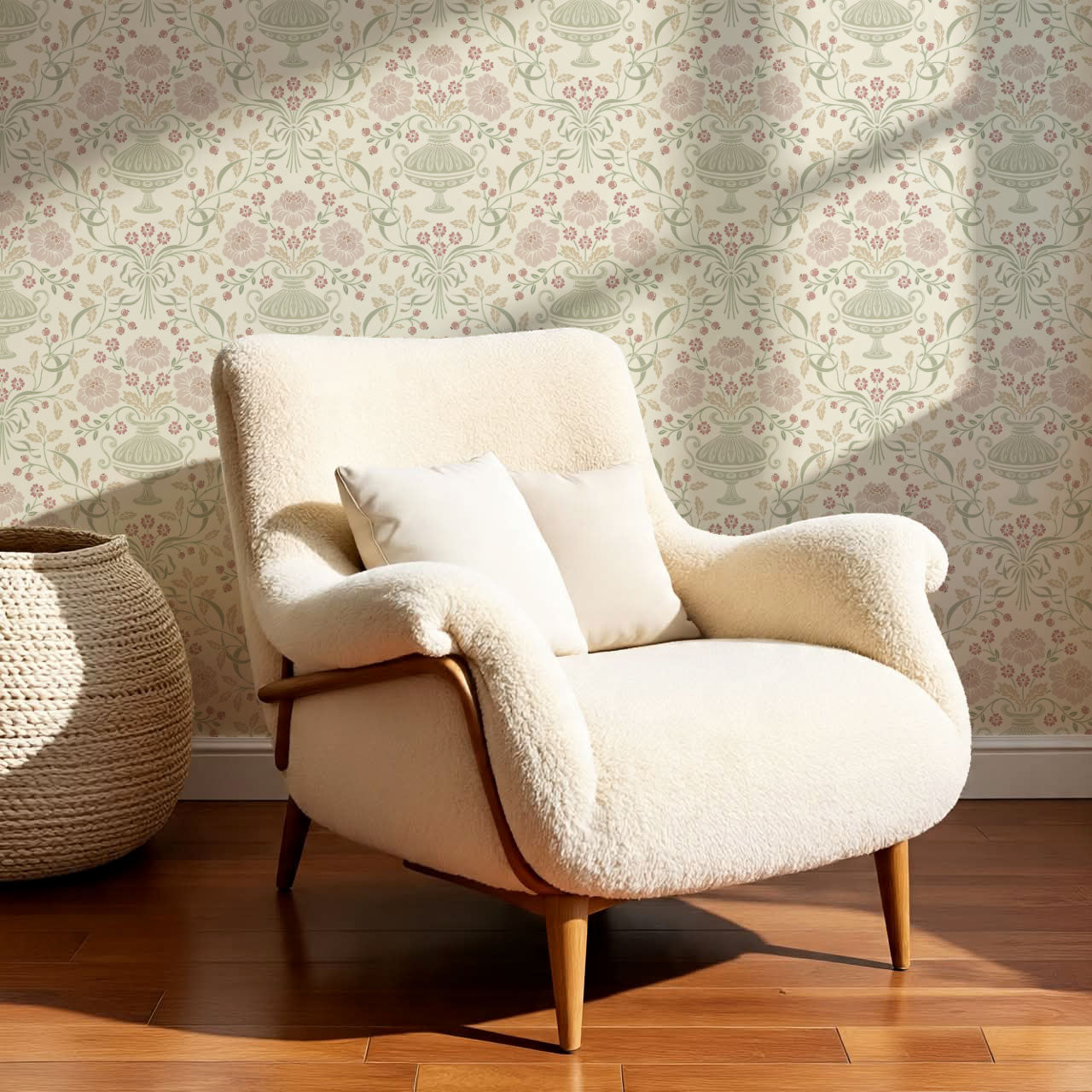 Angelina Ribbon Damask Pastel Wallpaper