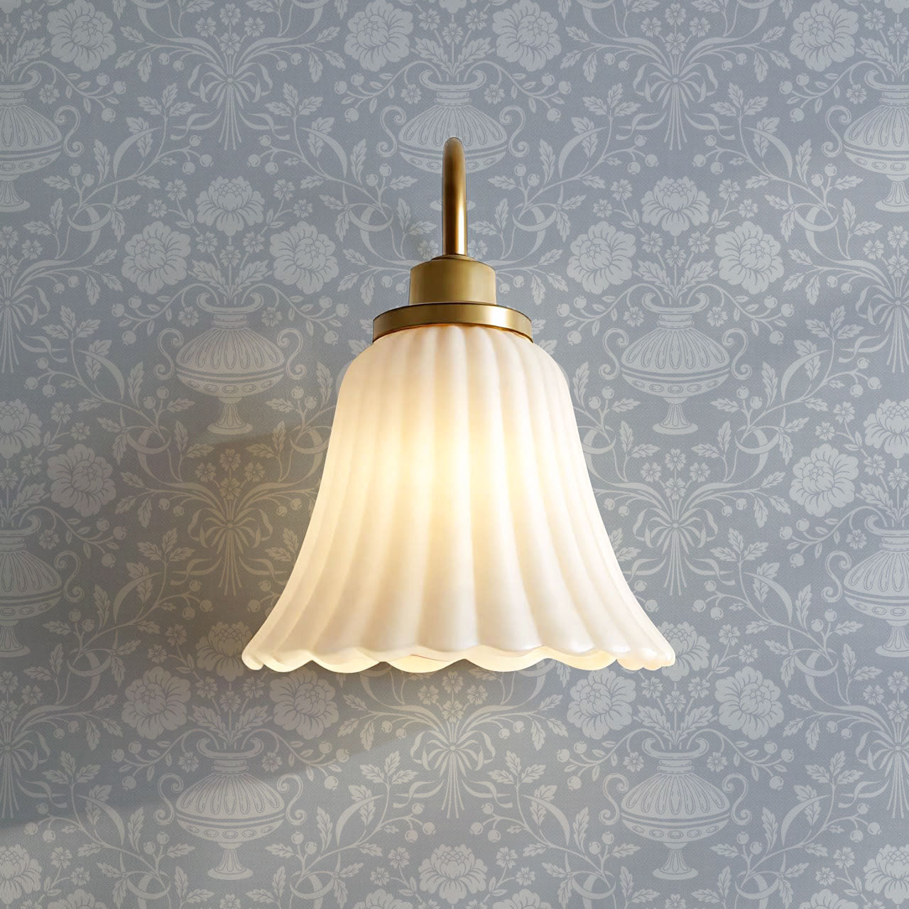 Angelina Ribbon Damask Blue Wallpaper