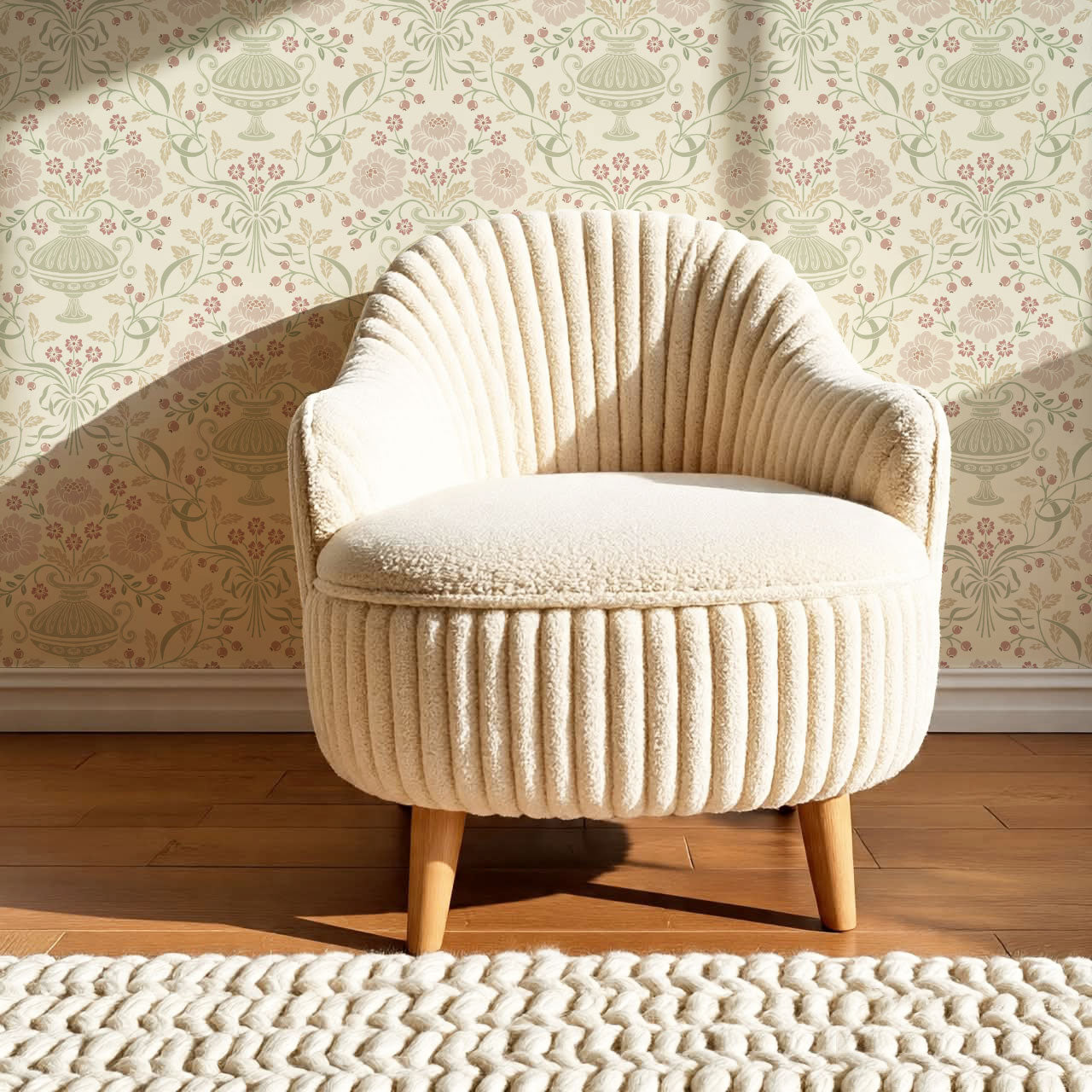 Angelina Ribbon Damask Pastel Wallpaper