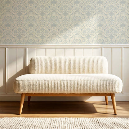 Angelina Ribbon Damask French Blue Wallpaper