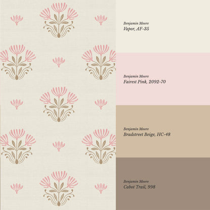 Anjali Delicate Flower Pink Beige Wallpaper