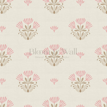 Anjali Delicate Flower Pink Beige Wallpaper
