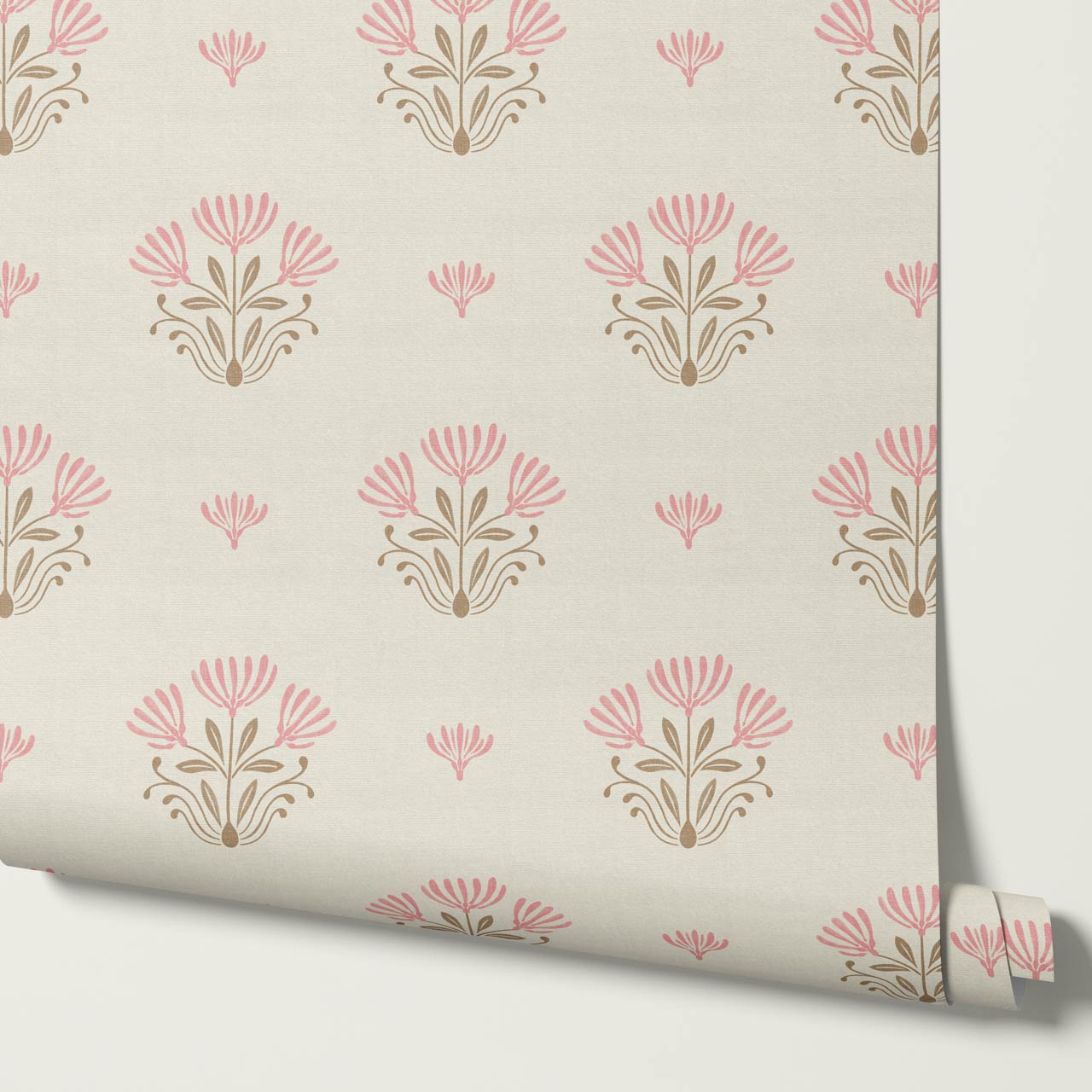 Anjali Delicate Flower Pink Beige Wallpaper