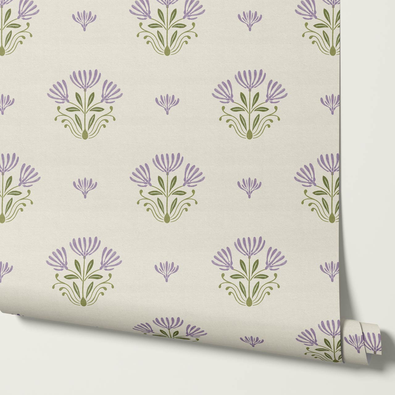 Anjali Delicate Flower Violet Beige Wallpaper