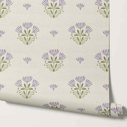 Anjali Delicate Flower Violet Beige Wallpaper
