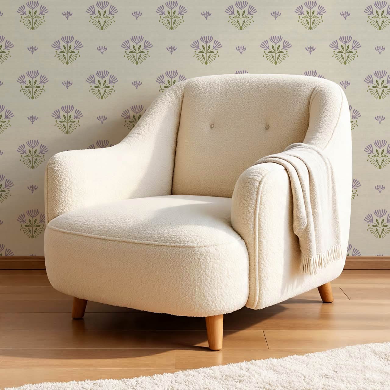 Anjali Delicate Flower Violet Beige Wallpaper