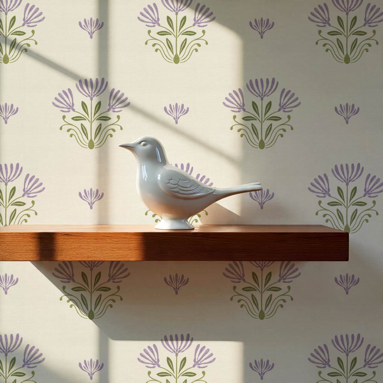 Anjali Delicate Flower Violet Beige Wallpaper