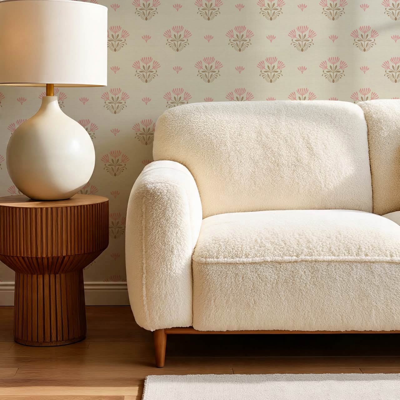 Anjali Delicate Flower Pink Beige Wallpaper